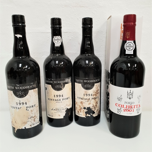 458 - FOUR BOTTLES OF PORT 
comprising 3 bottles of Smith Woodhouse 1994 vintage port, all 75cl and 20%; o... 