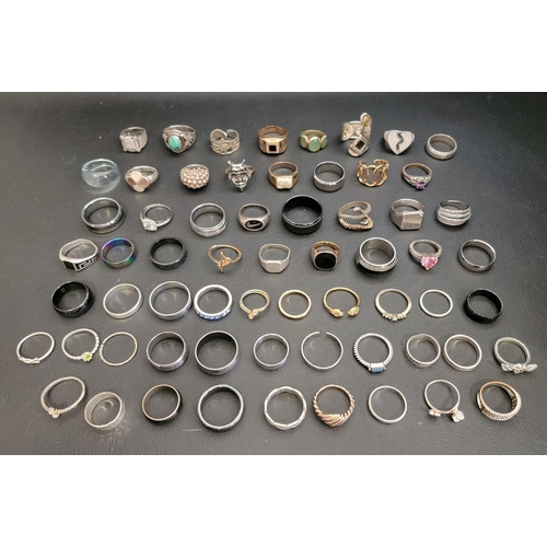 65 - SELECTION OF SILVER AND OTHER RINGS 
including stone set rings, signet style rings and bands