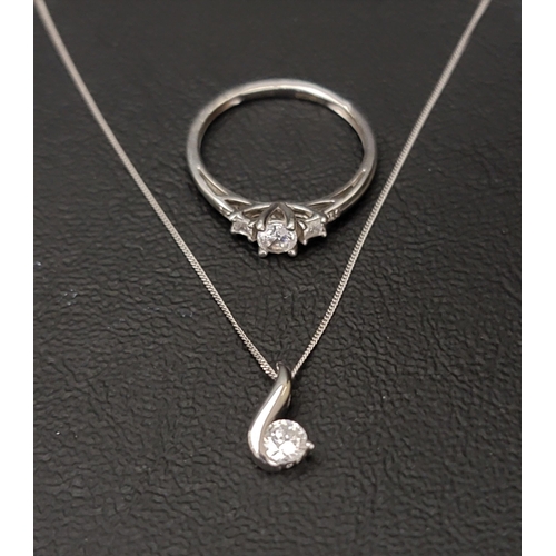 154 - CZ SET RING AND PENDANT
both in nine carat white gold, the ring size O, the pendant on nine carat wh... 