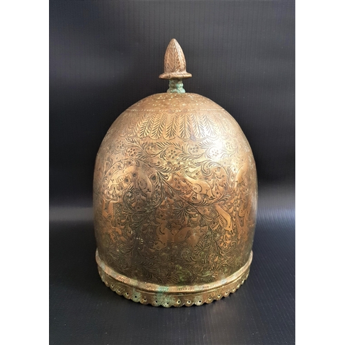 345 - INDO PERSIAN BRASS SECTION OF A LAMP
of dome form with elaborate decoration overall of figures, anim... 