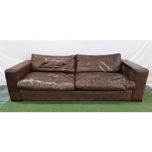 502 - LARGE LEATHER SOFA
covered in chocolate brown leather with loose back and seat cushions and squared ... 