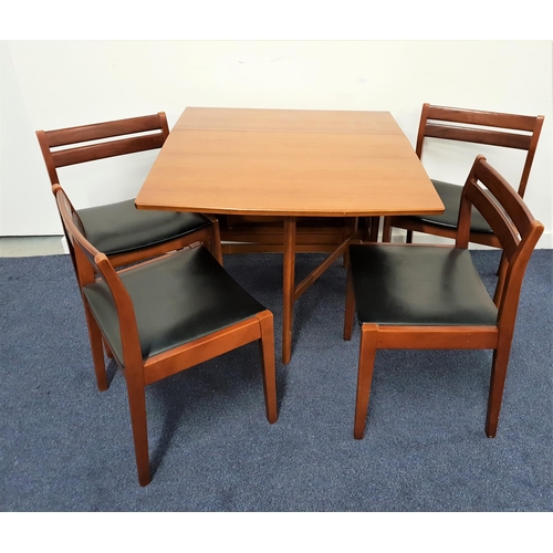 515 - RETRO TEAK DINING TABLE AND CHAIRS
the table with drop flaps and gatelegs, 83cm wide, together with ... 