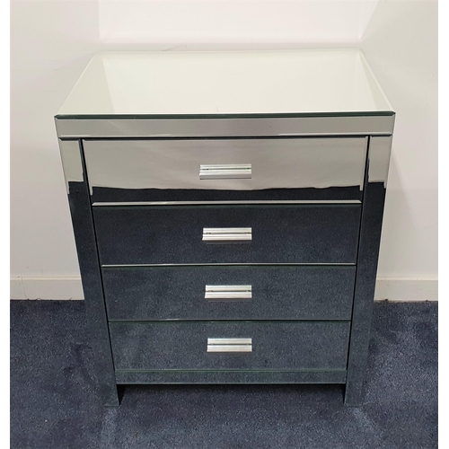 551 - LARGE MIRRORED CHEST OF DRAWERS
with a bevelled top above four long drawers, 92cm high