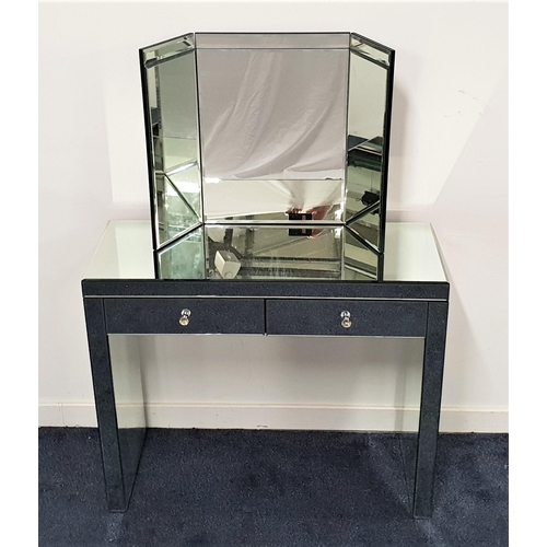 553 - MIRRORED KNEEHOLE DRESSING TABLE
with a bevelled top above two frieze drawers, 82cm x 101cm, togethe... 