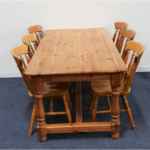 562 - PINE FARMHOUSE STYLE TABLE AND CHAIRS
the table with a rectangular top, standing on turned supports ... 