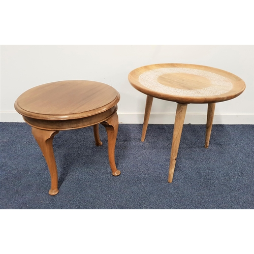 573 - MAHOGANY OCCASIONAL TABLE
with a circular moulded top, standing on four cabriole supports, 45cm high... 