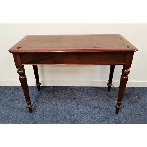 500 - EARLY 20th CENTURY MAHOGANY HALL TABLE
with an inset leatherette top, standing on turned tapering su... 