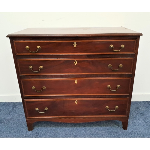 505 - GEORGIAN MAHOGANY AND INLAID CHEST OF DRAWERS
with a moulded top above four long graduated and cockb... 