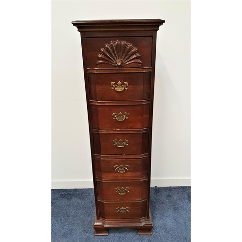 517 - AMERICAN DREW TEAK NARROW CHEST OF DRAWERS
with a moulded top above a shell carved drawer with six d... 