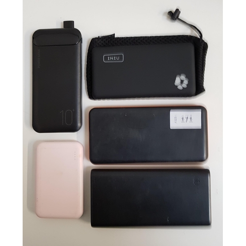 171 - SELECTION OF FIVE POWERBANKS
including Inui