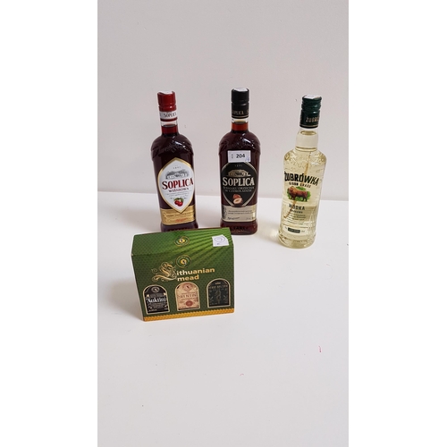 204 - SELECTION OF SPIRITS AND LIQUEURS
comprising six Lithuanian Mead miniatures (40ml, 12-50%), Soplica ... 