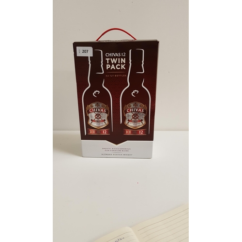 207 - CHIVAS REGAL 12 YEARS OLD WHISKY TWIN PACK
(1L, 40% each) 
Note: You must be over the age of 18 to b... 