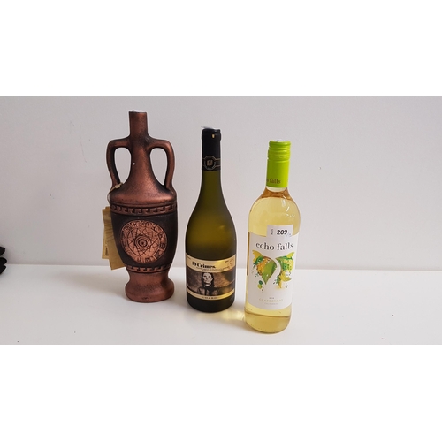 209 - THREE BOTTLES OF WINE
comprising Echo Falls Chardonnay (750ml, 12.5%), 19 Crimes Chardonnay (750ml, ... 