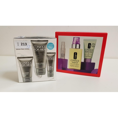 213 - TWO CLINIQUE GIFT SETS
comprising iD Dramatically Different Moisturizing Lotion, All About Clean Liq... 