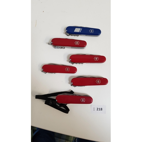 218 - SELECTION OF SIX VICTORINOX SWISS ARMY KNIVES
Note: You must be over the age of 18 to bid on this lo... 