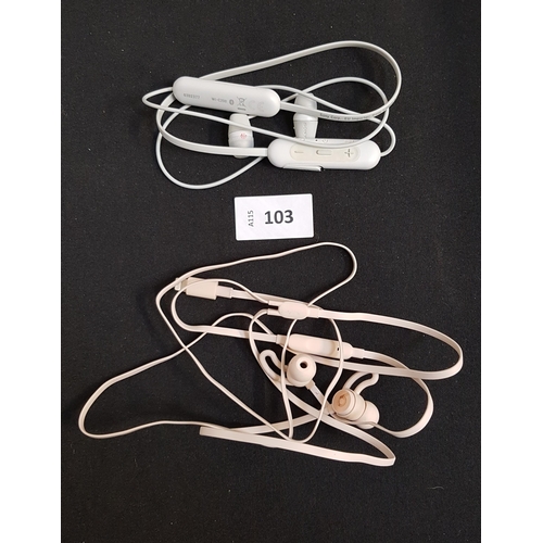 103 - PAIR OF SONY WIRELESS IN-EAR HEADPHONES
model WI-C200; together with a pair of Beats in ear headphon... 