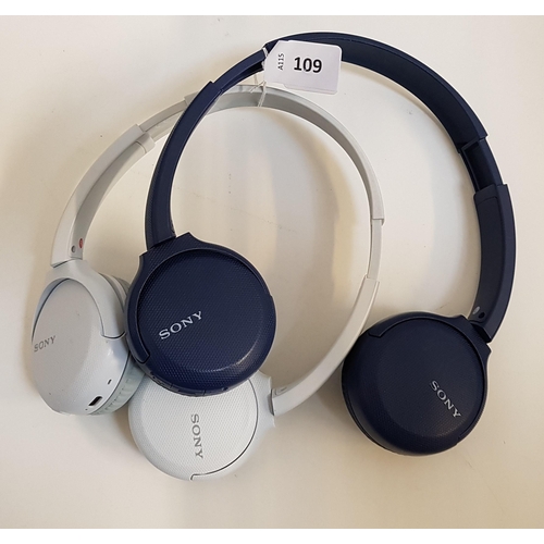 109 - TWO PAIRS OF SONY WIRELESS STEREO HEADPHONES
both model WH-CH510, one pair in blue and the other sto... 