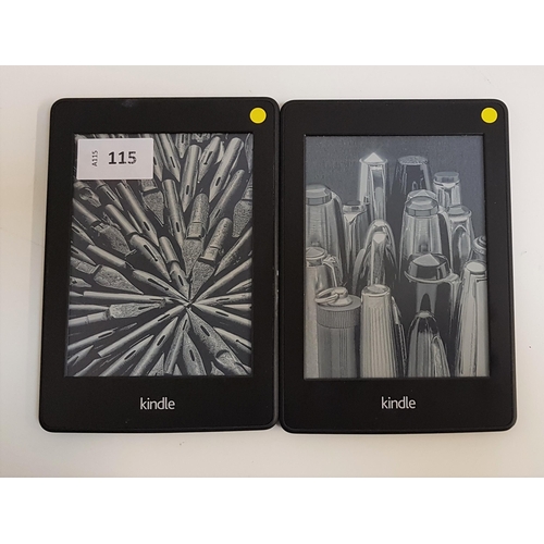 115 - TWO AMAZON KINDLE PAPERWHITE 2 E-READERS
serial numbers 9017 2201 4293 128J and 9017 2201 4355 07AG ... 