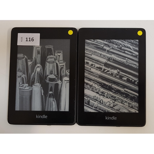 116 - TWO AMAZON KINDLE PAPERWHITE 4 E-READERS
serial numbers G000 PP11 9131 00L2 and G000 PP07 8325 OWDF ... 