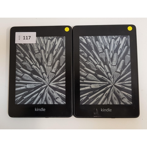 117 - TWO AMAZON KINDLE PAPERWHITE 4 E-READERS
serial numbers G000 PP07 8375 0RFA and G000 PP13 1115 09CF
... 