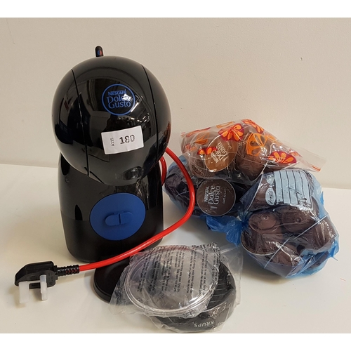 180 - NESCAFE DOLCE GUSTO COFFEE MACHINE 
with coffee pods
Note: the water container is cracked