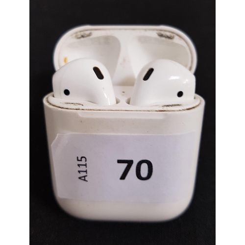 70 - PAIR OF APPLE AIRPODS 
in Lightning charging case
Note: very dirty and worn. model number cannot be ... 