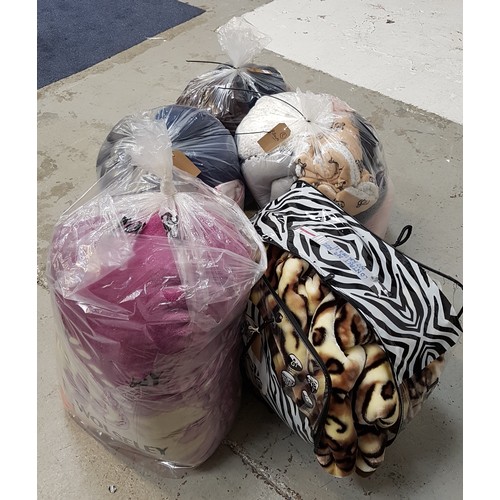 63 - THREE BAGS OF PILLOWS AND BLANKETS
with two large blankets in individual bags