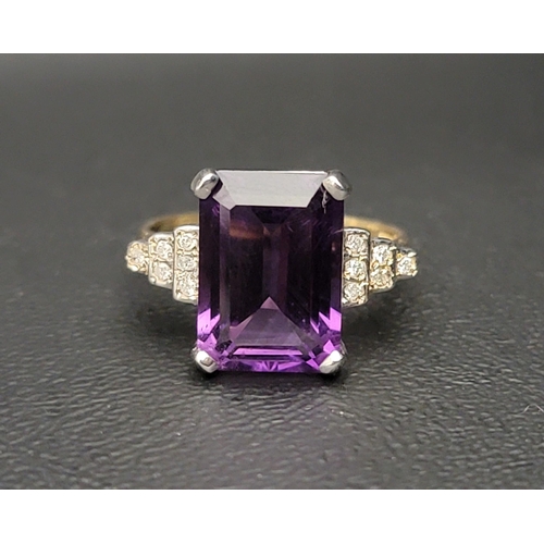 76 - IMPRESSIVE AMETHYST AND DIAMOND COCKTAIL RING 
the emerald cut amethyst measuring 13.6mm x 9.6mm x 6... 