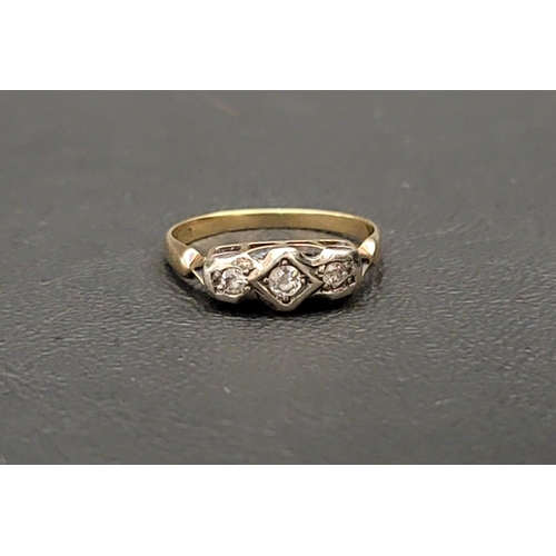 109 - DIAMOND THREE STONE RING
the diamonds totalling approximately 0.2cts, on unmarked gold shank, ring s... 