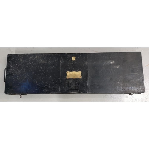 428 - OFFICERS METAL SWORD BOX
with carry handles and two brass plaques to the lid, Fulford & Comm, 65 St.... 