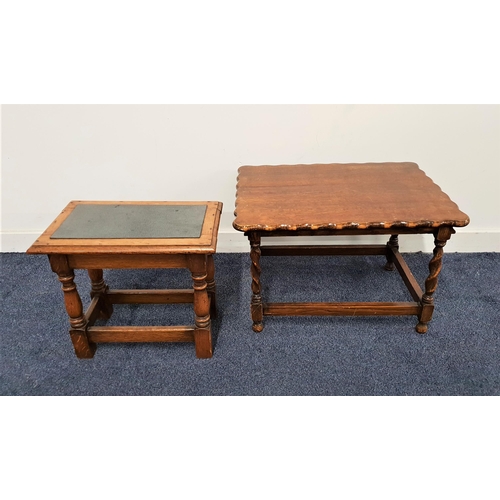 569 - 1950s OAK OCCASIONAL TABLE
with a scalloped edge top on barley twist supports united by a stretcher,... 