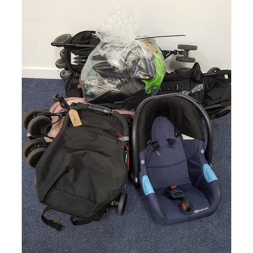 46 - SELECTION OF FOUR PRAMS/ BUGGIES, ONE CAR SEAT AND A BAG OF ACCESSORIES
including Silver Cross and J... 