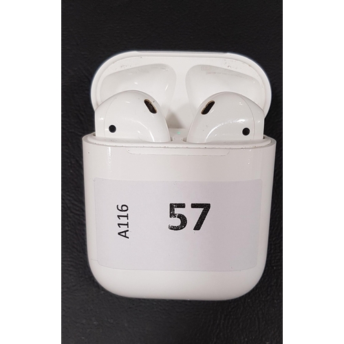 57 - PAIR OF APPLE AIRPODS 
in Lightning charging case
Note: model numbers not visible on earbuds
