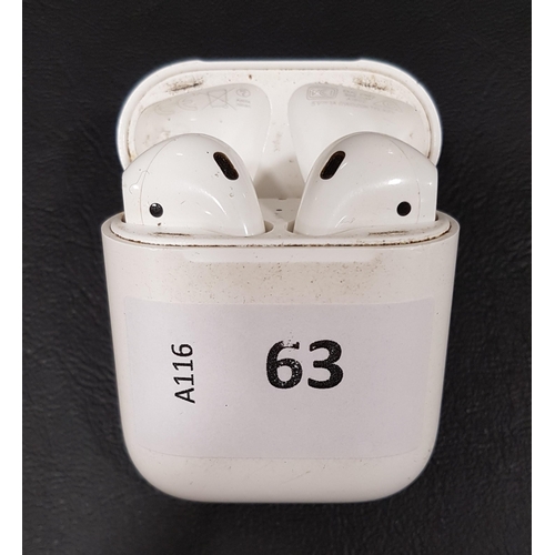 63 - PAIR OF APPLE AIRPODS 
in Lightning charging case
Note: model numbers not visible on earbuds