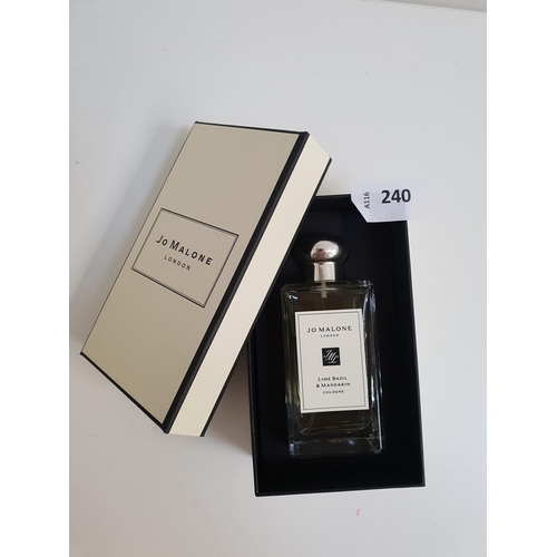 240 - BOXED JO MALONE LIME BASIL AND MANDARIN COLOGNE 
100ml 
Note: there is not protective plastic so can... 