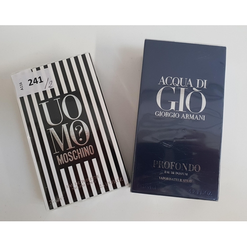 241 - TWO NEW AND BOXED PERFUMES
comprising Moschino Uomo eau de toilette (75ml) and Giorgio Armani Acqua ... 