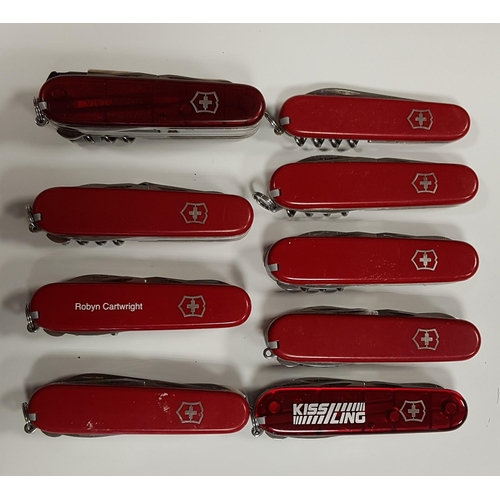 256 - NINE VITRINOX SWISS ARMY KNIVES
of various designs 
Note: some have personalisation
Note: You must b... 