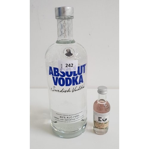 242 - ONE BOTTLE OF ABSOLUT VODKA 
(40%, 1L) with a miniature Edinburgh Gin Distillery Rhubarb and Ginger ... 