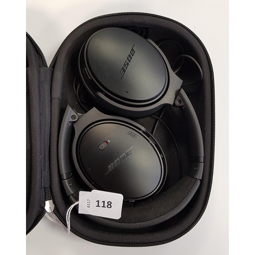 118 - PAIR BOSE QC35 ON-EAR BLUETOOTH ACOUSTIC NOISE CANCELLING HEADPHONES
in case