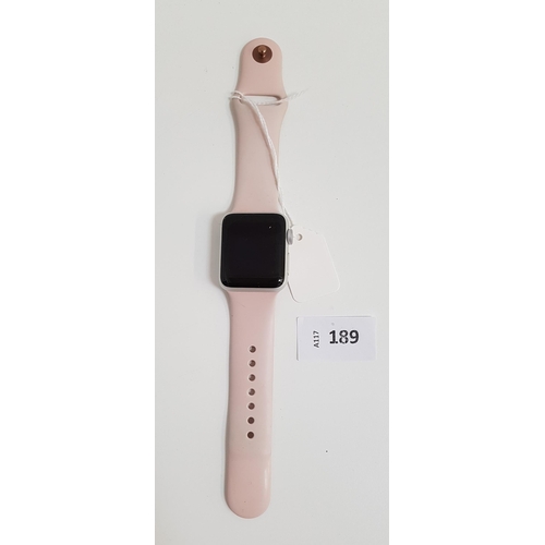 189 - APPLE WATCH SERIES 3 
38mm case; model A1860; S/N G99XJKNUJ6DT; Apple Account Locked 
Note: It is th... 