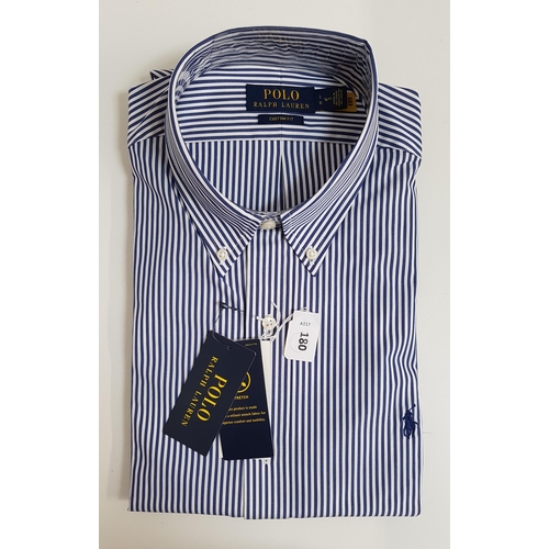 180 - NEW GENT'S POLO RALPH LAUREN SHIRT
in blue and white stripe, size large - 16 1/2, with tags, origina... 