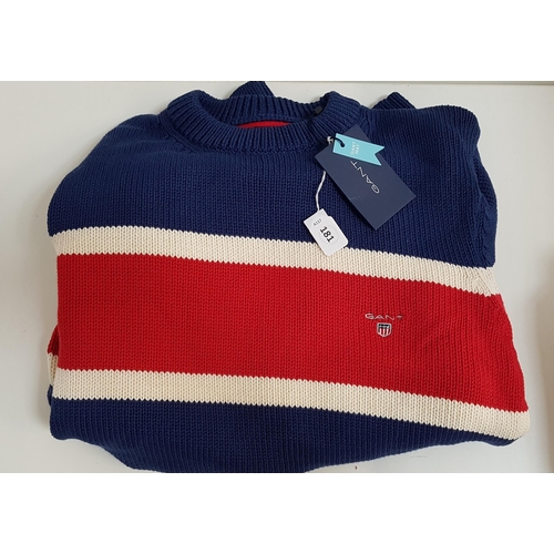 181 - NEW GENT'S STRIPED CREW NECK JUMPER
size large, with tags, original price £135