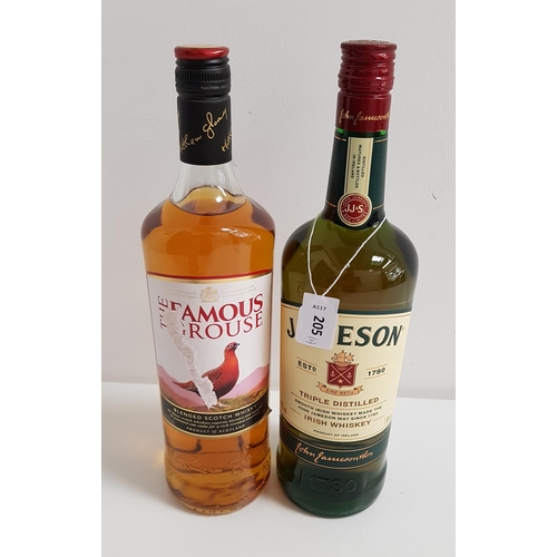 205 - TWO BOTTLES OF WHISKY/EY
comprising one bottle of Jameson triple distilled Irish Whiskey (40% and 1 ... 