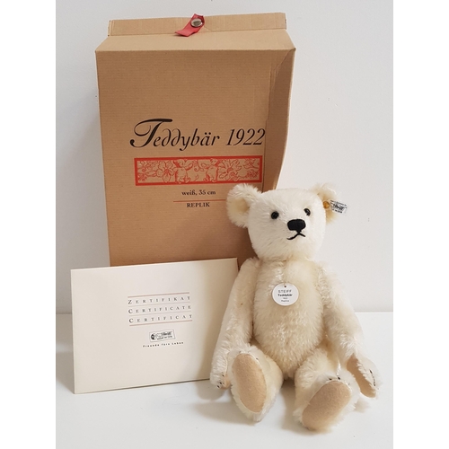 345 - STEIFF TEDDY BEAR 1922 REPLICA
in white mohair, limited edition number 03892 of 5,000, with certific... 