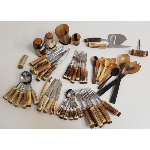 243 - LARGE SELECTION OF HORN HANDLED CUTLERY
including six knives, forks, spoons, dessert forks and spoon... 