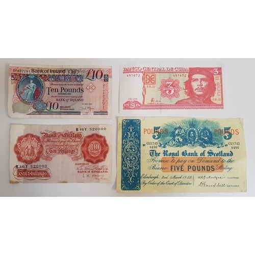 325 - THREE BANKNOTES
comprising a Bank Of England 10 Shilling note, numbered B16Y520000, Bank Of Ireland ... 