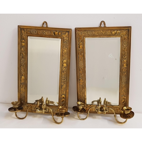 436 - PAIR OF BRASS WALL SCONCES
with rectangular bevelled plates above a pair of adjustable candle holder... 