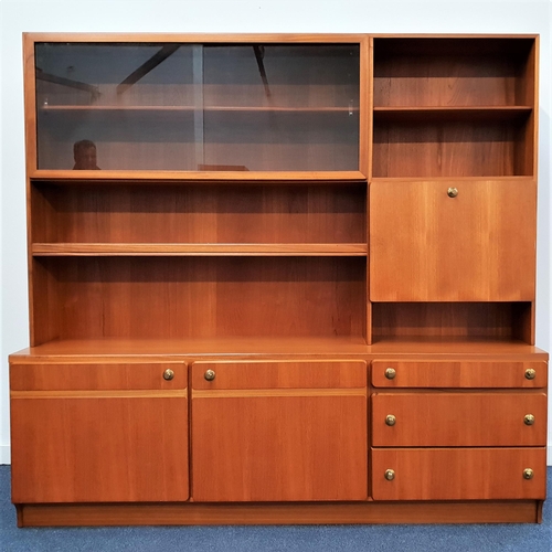 446 - MCINTOSH TEAK SIDE CABINET
with a pair of sliding glass door and an arrangement of cupboards and dra... 