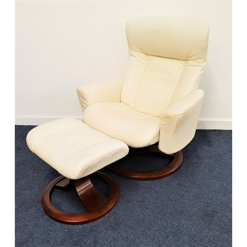 451 - EKORNES STRESSLESS STYLE ARMCHAIR
in cream leather with an adjustable back, on a circular swivel bas... 