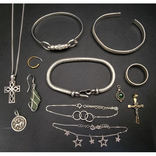 157 - SELECTION OF SILVER JEWELLERY
including a cross pendant on chain, other pendants, chain bangles incl... 